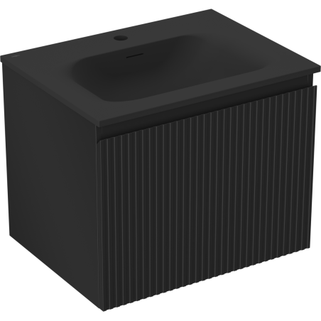 Mexen Rivel meuble de salle de bain 60 cm avec lavabo Vela, 1 tiroir, rainuré, noir mat - 91A20-06047-1-BF71-W23M71