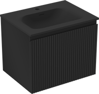 Mexen Rivel Badezimmerschrank 60 cm mit Waschbecken Vela, 1 Schublade, geriffelt, schwarz matt - 91A20-06047-1-BF71-W23M71