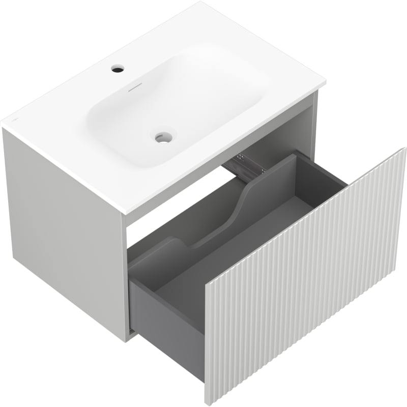 Mexen Rivel badkamerkast 70 cm met wastafel Vela, 1 lade, geribbeld, grijs mat/wit mat - 91A20-07047-1-BF62-W23M01