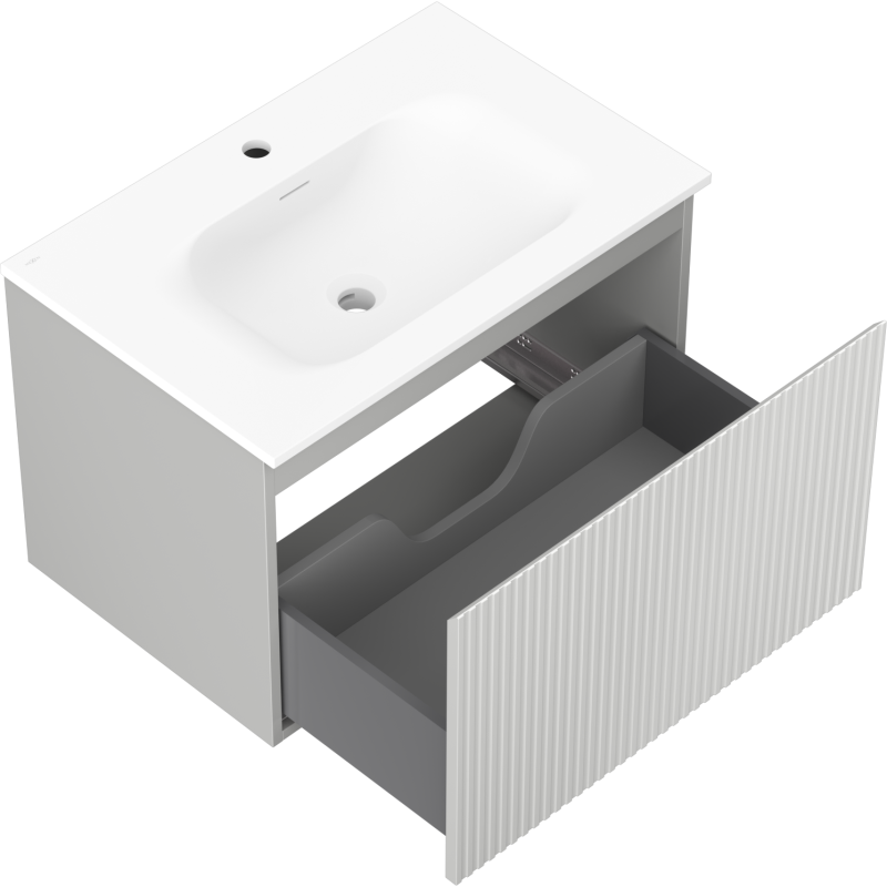 Mexen Rivel gabinete de baño de 70 cm con lavabo Vela, 1 cajón, acanalado, gris mate/blanco mate - 91A20-07047-1-BF62-W23M01