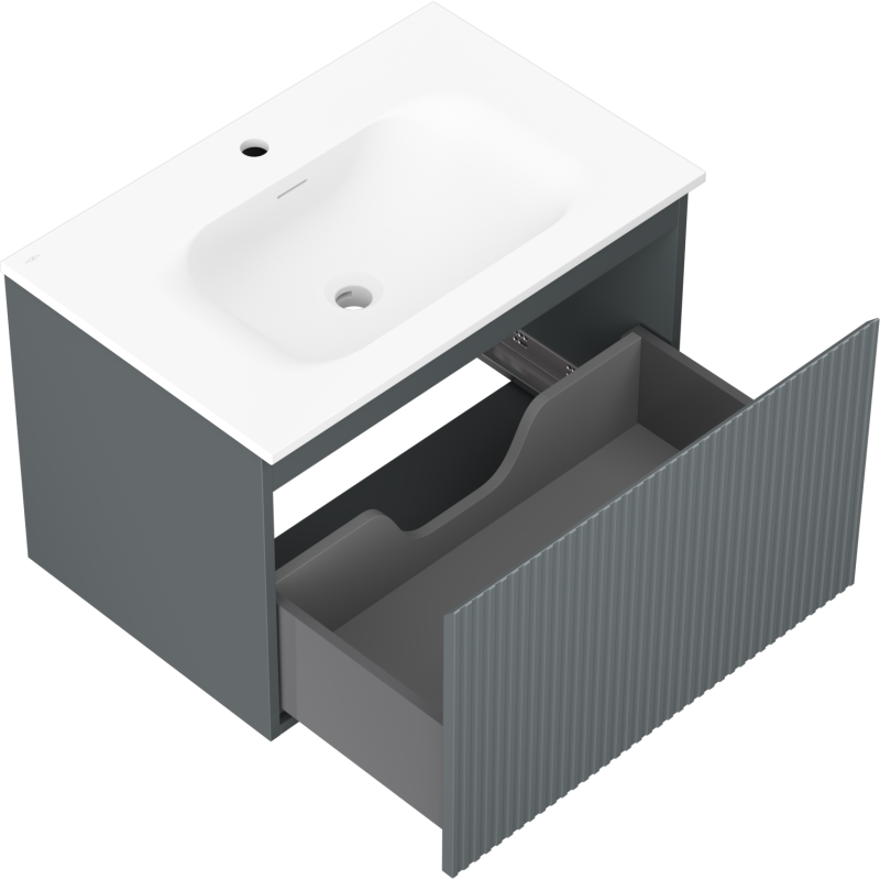Mexen Rivel mobiletto da bagno 70 cm con lavabo Vela, 1 cassetto, scanalato, grafite opaco/bianco opaco