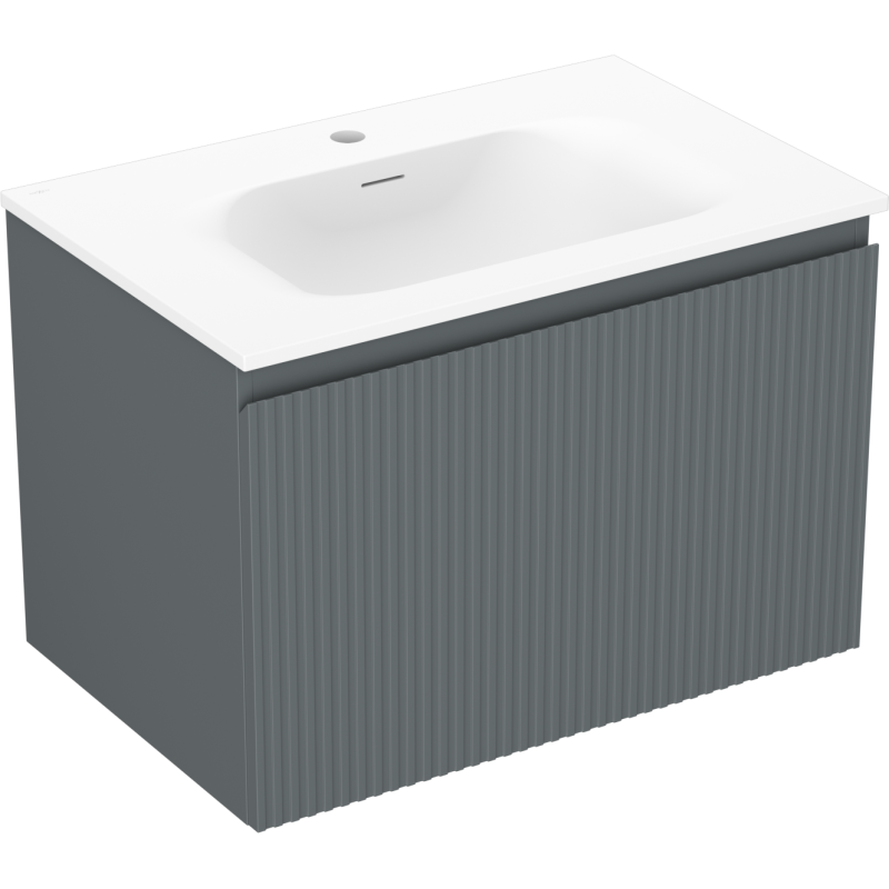 Mexen Rivel mobiletto da bagno 70 cm con lavabo Vela, 1 cassetto, scanalato, grafite opaco/bianco opaco