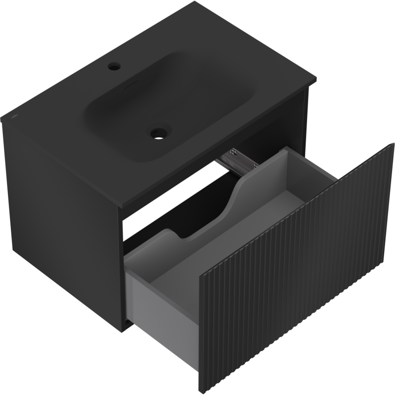 Mexen Rivel gabinete de baño de 70 cm con lavabo Vela, 1 cajón, ranurado, negro mate - 91A20-07047-1-BF71-W23M71