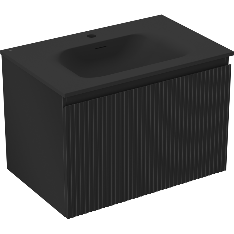 Mexen Rivel Badezimmerschrank 70 cm mit Waschbecken Vela, 1 Schublade, geriffelt, schwarz matt - 91A20-07047-1-BF71-W23M71