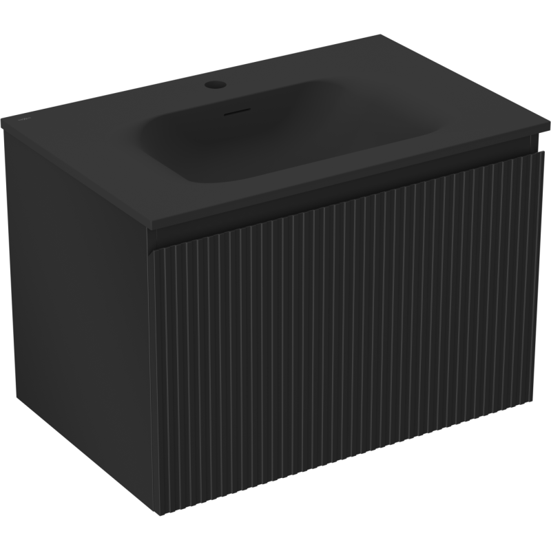 Mexen Rivel mobile da bagno 70 cm con lavabo Vela, 1 cassetto, scanalato, nero opaco - 91A20-07047-1-BF71-W23M71