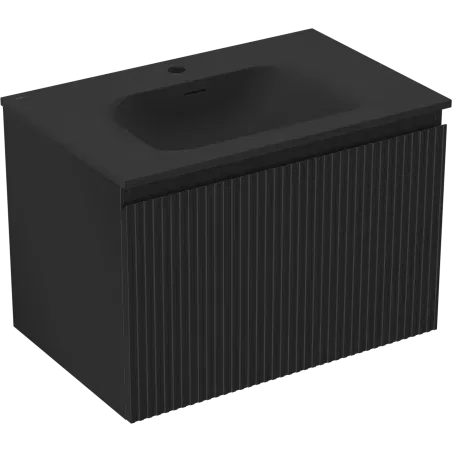 Mexen Rivel bathroom cabinet 70 cm with Vela sink, 1 drawer, grooved, matte black - 91A20-07047-1-BF71-W23M71