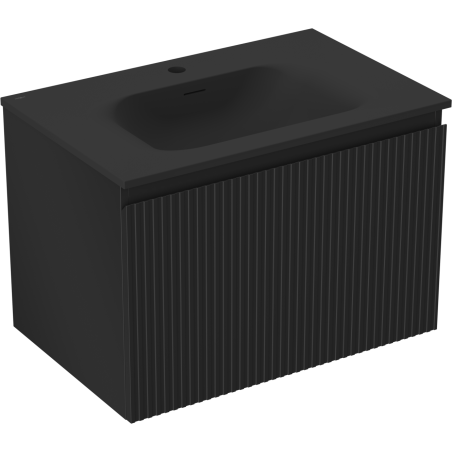 Mexen Rivel bathroom cabinet 70 cm with Vela washbasin, 1 drawer, fluted, black matte - 91A20-07047-1-BF71-W23M71