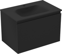 Mexen Rivel Badezimmerschrank 70 cm mit Waschbecken Vela, 1 Schublade, geriffelt, schwarz matt - 91A20-07047-1-BF71-W23M71