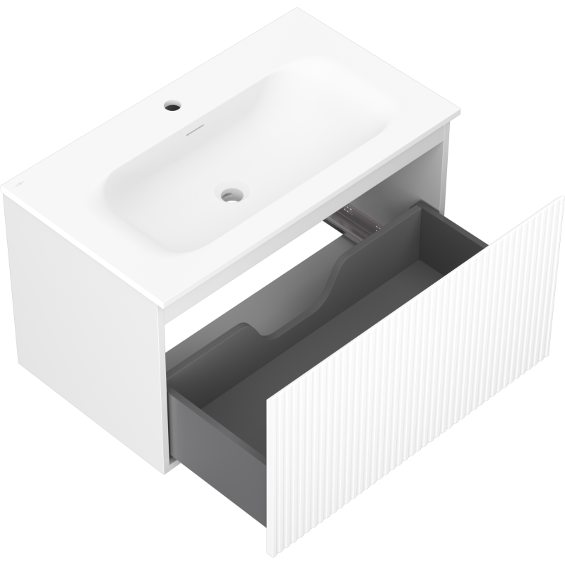 Mexen Rivel gabinete de baño 80 cm con lavabo Vela, 1 cajón, ranurado, blanco mate - 91A20-08047-1-BF01-W23M01