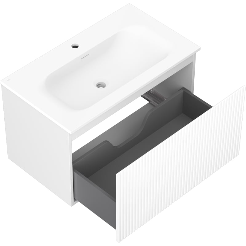 Mexen Rivel szafka łazienkowa 80 cm z umywalką Vela, 1 szuflada, ryflowana , biała mat - 91A20-08047-1-BF01-W23M01