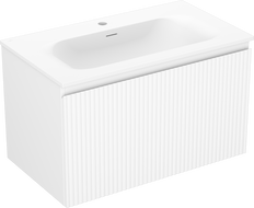 Mexen Rivel Badezimmerschrank 80 cm mit Waschbecken Vela, 1 Schublade, geriffelt, weiß matt - 91A20-08047-1-BF01-W23M01