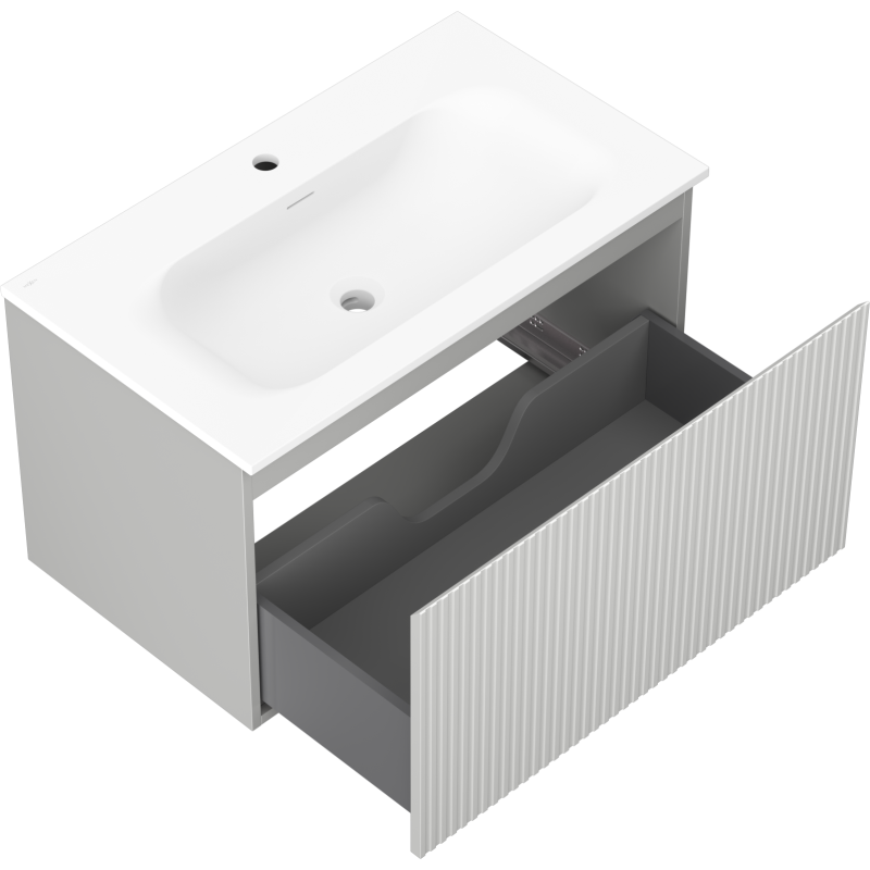 Mexen Rivel gabinete de baño 80 cm con lavabo Vela, 1 cajón, ranurado, gris mate/blanco mate - 91A20-08047-1-BF62-W23M01