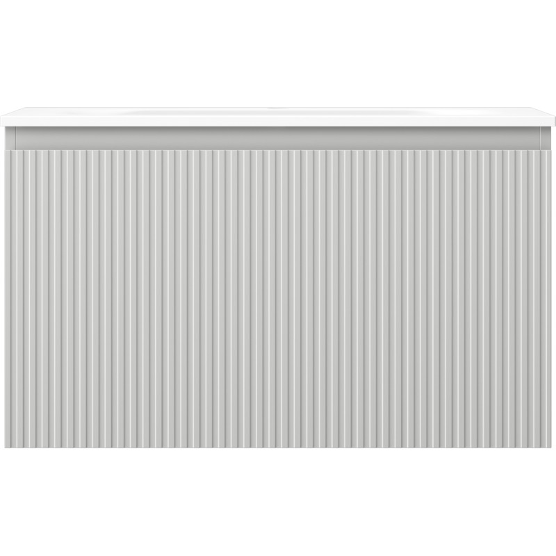 Mexen Rivel badkamerkast 80 cm met wastafel Vela, 1 lade, geribbeld, grijs mat/wit mat - 91A20-08047-1-BF62-W23M01