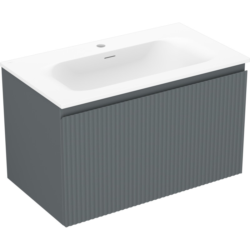 Mexen Rivel armario de baño de 80 cm con lavabo Vela, 1 cajón, acanalado, grafito mate/blanco mate - 91A20-08047-1-BF66-W23M01