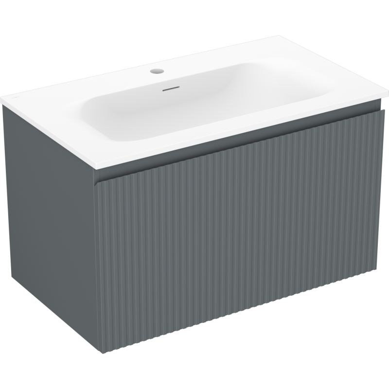 Mexen Rivel badkamerkast 80 cm met wastafel Vela, 1 lade, geribbeld, grafiet mat/wit mat - 91A20-08047-1-BF66-W23M01