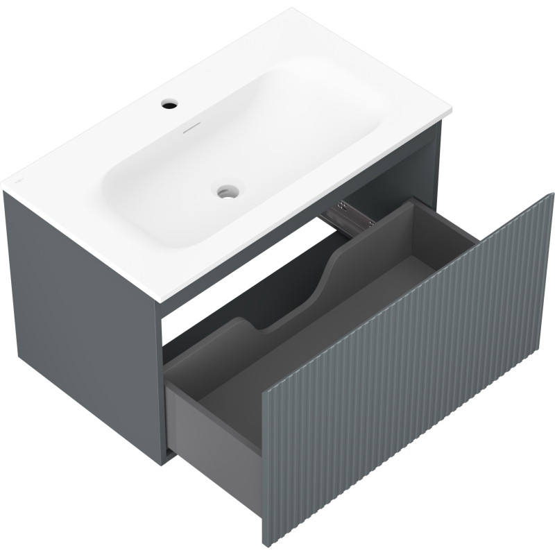 Mexen Rivel armario de baño de 80 cm con lavabo Vela, 1 cajón, acanalado, grafito mate/blanco mate - 91A20-08047-1-BF66-W23M01