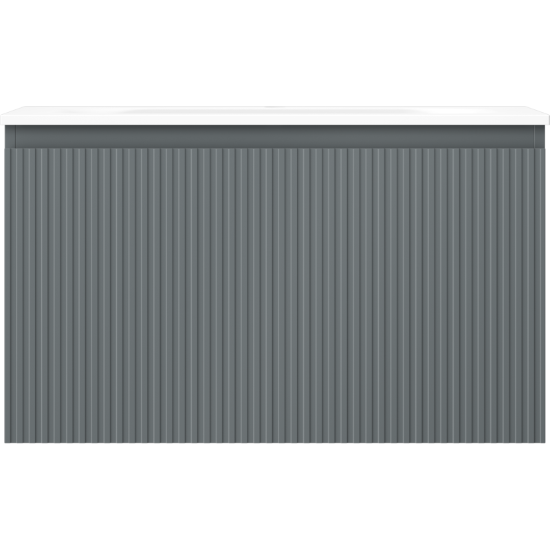 Mexen Rivel badkamerkast 80 cm met wastafel Vela, 1 lade, geribbeld, grafiet mat/wit mat - 91A20-08047-1-BF66-W23M01