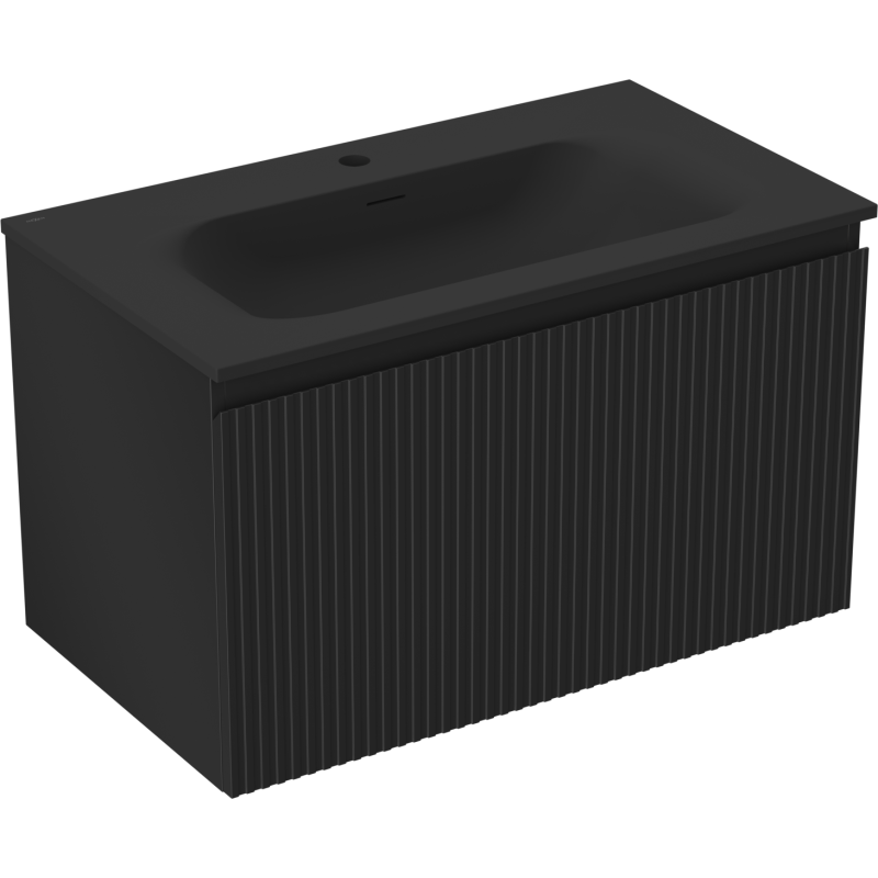 Mexen Rivel Badezimmerschrank 80 cm mit Waschbecken Vela, 1 Schublade, geriffelt, schwarz matt - 91A20-08047-1-BF71-W23M71