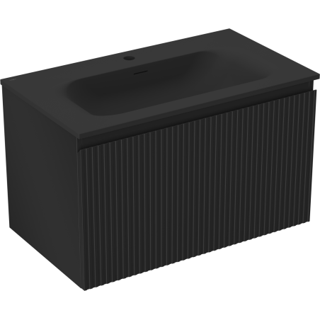 Mexen Rivel Badezimmerschrank 80 cm mit Waschbecken Vela, 1 Schublade, geriffelt, schwarz matt - 91A20-08047-1-BF71-W23M71