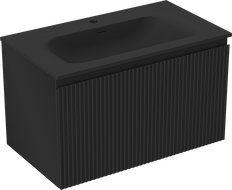 Mexen Rivel Badezimmerschrank 80 cm mit Waschbecken Vela, 1 Schublade, geriffelt, schwarz matt - 91A20-08047-1-BF71-W23M71