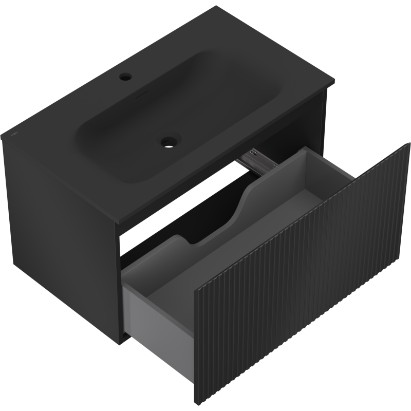 Mexen Rivel armadietto da bagno 80 cm con lavabo Vela, 1 cassetto, scanalato, nero opaco - 91A20-08047-1-BF71-W23M71