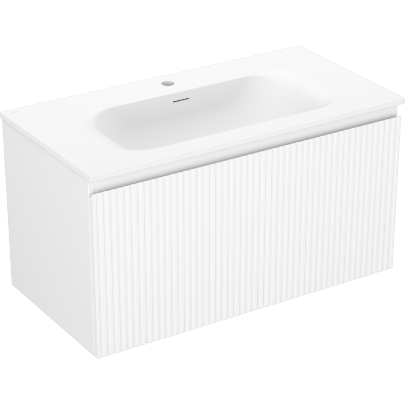 Mexen Rivel mobile da bagno 90 cm con lavabo Vela, 1 cassetto, scanalato, bianco opaco - 91A20-09047-1-BF01-W23M01