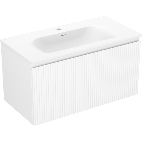 Mexen Rivel armario de baño 90 cm con lavabo Vela, 1 cajón, ranurado, blanco mate - 91A20-09047-1-BF01-W23M01