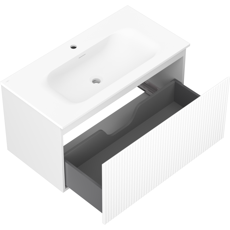 Mexen Rivel mobile da bagno 90 cm con lavabo Vela, 1 cassetto, scanalato, bianco opaco - 91A20-09047-1-BF01-W23M01