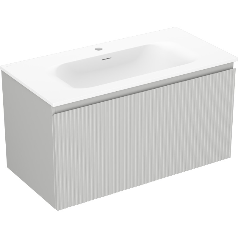 Mexen Rivel armario de baño de 90 cm con lavabo Vela, 1 cajón, ranurado, gris mate/blanco mate - 91A20-09047-1-BF62-W23M01