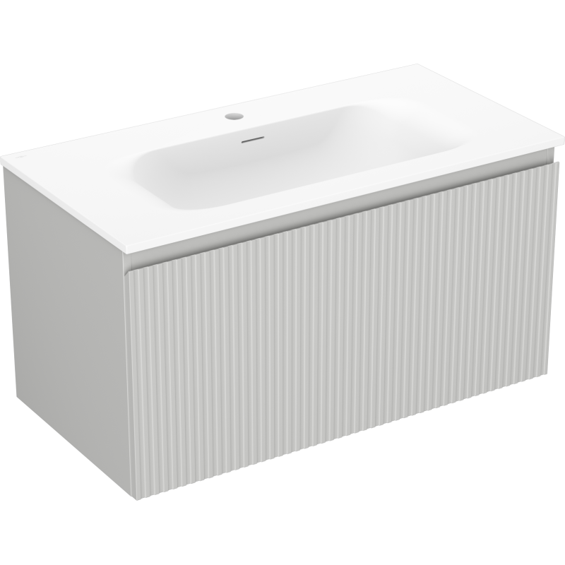 Mexen Rivel armoire de salle de bain 90 cm avec lavabo Vela, 1 tiroir, rainurée, gris mat/blanc mat - 91A20-09047-1-BF62-W23M01