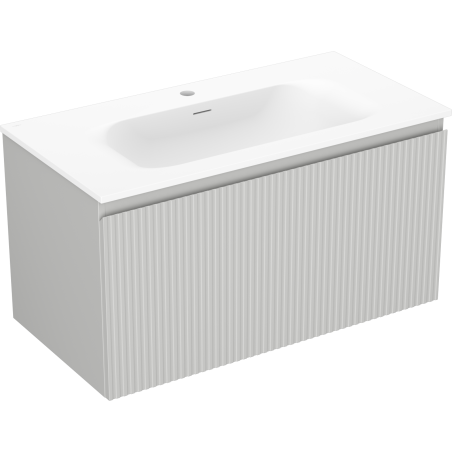 Mexen Rivel armoire de salle de bain 90 cm avec lavabo Vela, 1 tiroir, rainurée, gris mat/blanc mat - 91A20-09047-1-BF62-W23M01