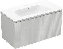 Mexen Rivel 90 cm bathroom cabinet with Vela sink, 1 drawer, grooved, gray matte/white matte - 91A20-09047-1-BF62-W23M01