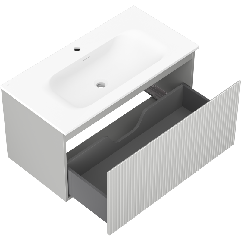 Mexen Rivel armoire de salle de bain 90 cm avec lavabo Vela, 1 tiroir, rainurée, gris mat/blanc mat - 91A20-09047-1-BF62-W23M01