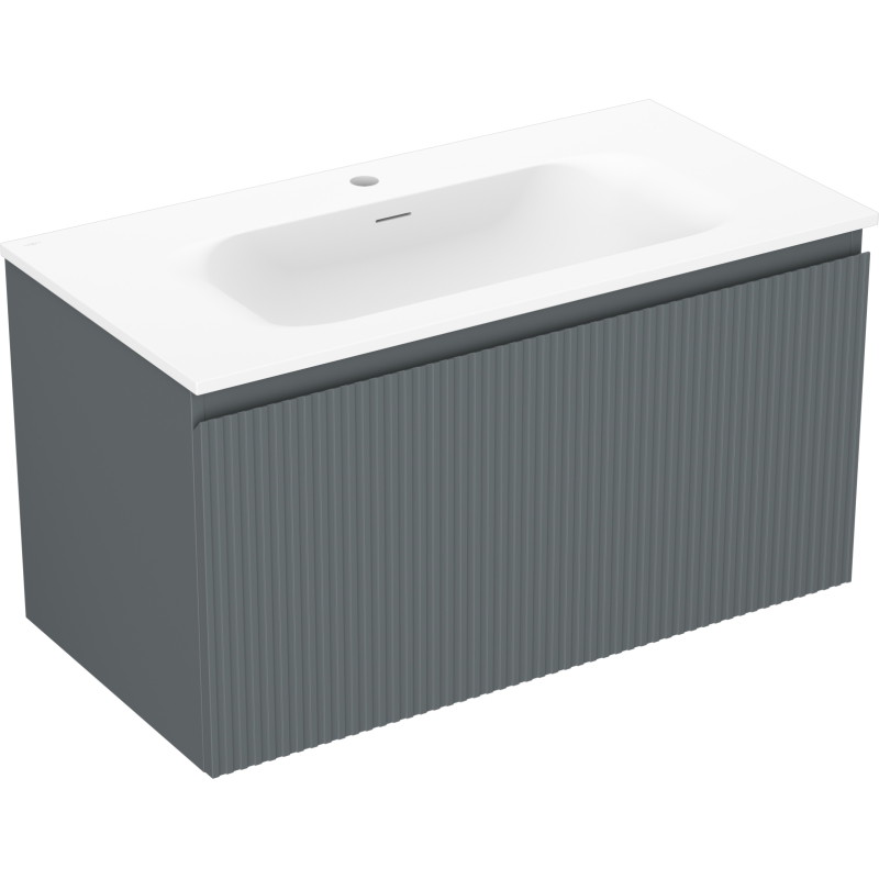 Mexen Rivel armario de baño de 90 cm con lavabo Vela, 1 cajón, acanalado, grafito mate/blanco mate - 91A20-09047-1-BF66-W23M01