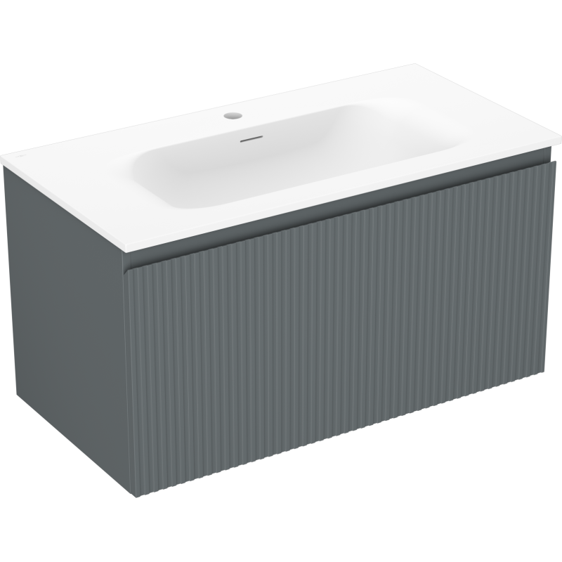 Mexen Rivel armário de casa de banho de 90 cm com lavatório Vela, 1 gaveta, canelada, grafite mate/branco mate