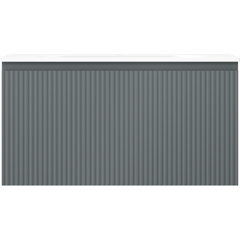 Mexen Rivel bathroom cabinet 90 cm with sink Vela, 1 drawer, fluted, graphite matte/white matte - 91A20-09047-1-BF66-W23M01