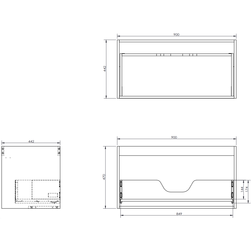 Mexen Rivel szafka łazienkowa 90 cm z umywalką Vela, 1 szuflada, ryflowana , grafit mat/biała mat - 91A20-09047-1-BF66-W23M01