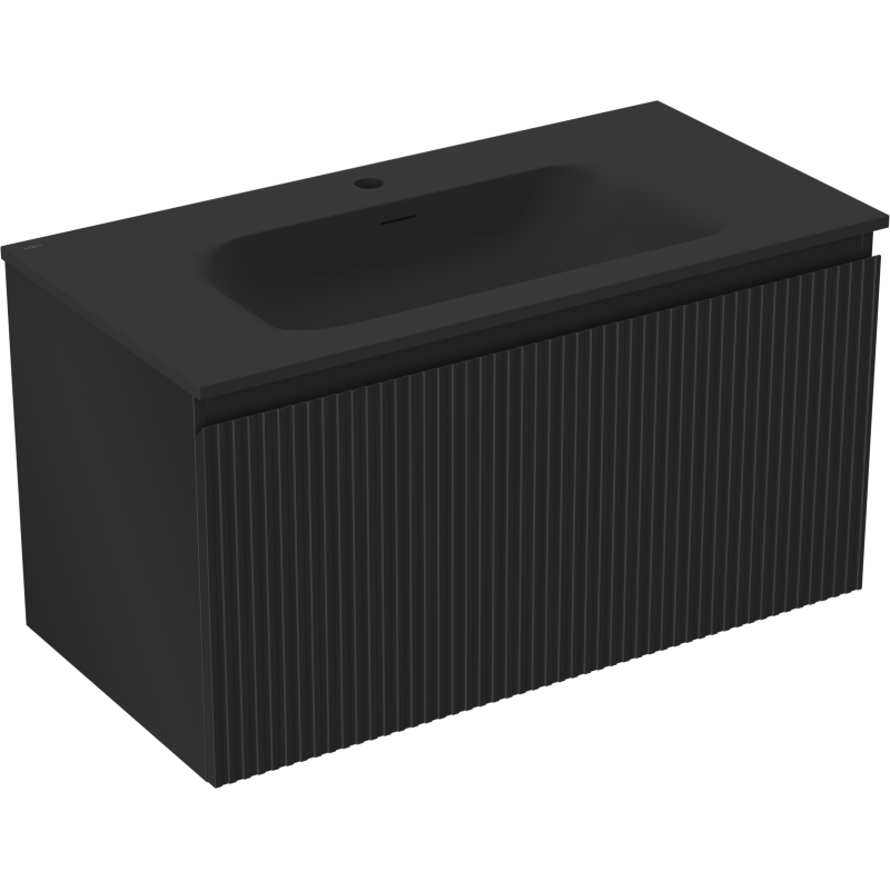 Mexen Rivel armário de casa de banho 90 cm com lavatório Vela, 1 gaveta, estriado, preto mate - 91A20-09047-1-BF71-W23M71