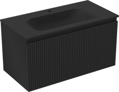Mexen Rivel Badezimmer-Schrank 90 cm mit Waschbecken Vela, 1 Schublade, gerillt, schwarz matt - 91A20-09047-1-BF71-W23M71