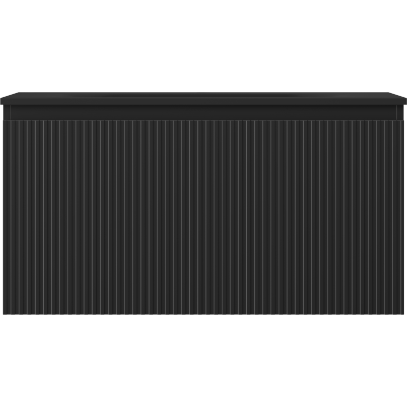 Mexen Rivel Badezimmerschrank 90 cm mit Waschbecken Vela, 1 Schublade, geriffelt, schwarz matt - 91A20-09047-1-BF71-W23M71