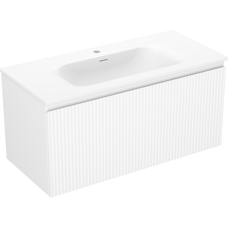 Mexen Rivel armario de baño 100 cm con lavabo Vela, 1 cajón, ranurado, blanco mate - 91A20-10047-1-BF01-W23M01