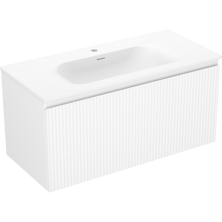 Mexen Rivel 100 cm Bathroom Cabinet with Vela Basin, 1 Drawer, Fluted, White Matte - 91A20-10047-1-BF01-W23M01