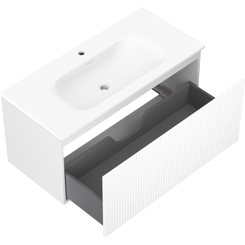 Mexen Rivel armario de baño 100 cm con lavabo Vela, 1 cajón, ranurado, blanco mate - 91A20-10047-1-BF01-W23M01