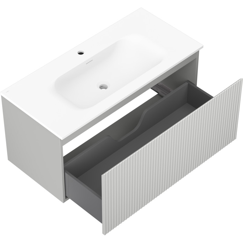 Mexen Rivel armario de baño de 100 cm con lavabo Vela, 1 cajón, canaleteado, gris mate/blanco mate - 91A20-10047-1-BF62-W23M01