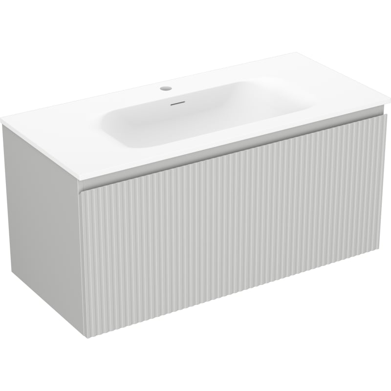 Mexen Rivel 100 cm bathroom cabinet with Vela sink, 1 drawer, grooved, gray matte/white matte - 91A20-10047-1-BF62-W23M01