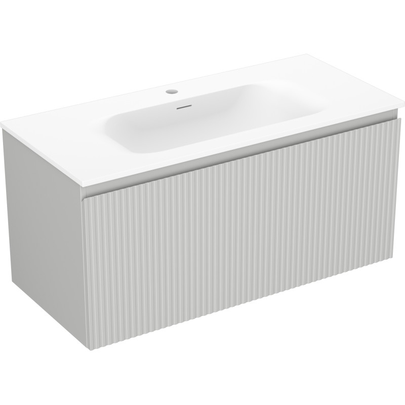 Mexen Rivel armario de baño de 100 cm con lavabo Vela, 1 cajón, canaleteado, gris mate/blanco mate - 91A20-10047-1-BF62-W23M01