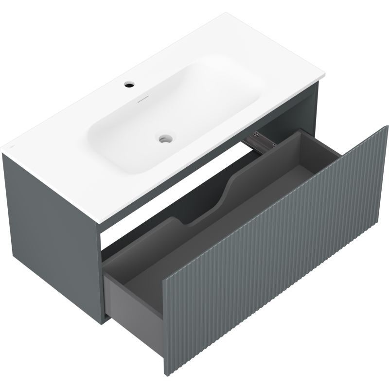 Mexen Rivel gabinete de baño de 100 cm con lavabo Vela, 1 cajón, ranurado, grafito mate/blanco mate - 91A20-10047-1-BF66-W23M01