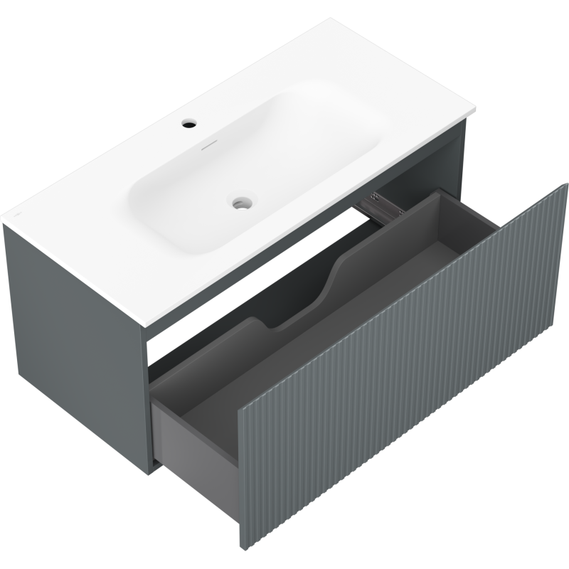 Mexen Rivel mobile bagno 100 cm con lavabo Vela, 1 cassetto, scanalato, grafite opaco/bianco opaco - 91A20-10047-1-BF66-W23M01
