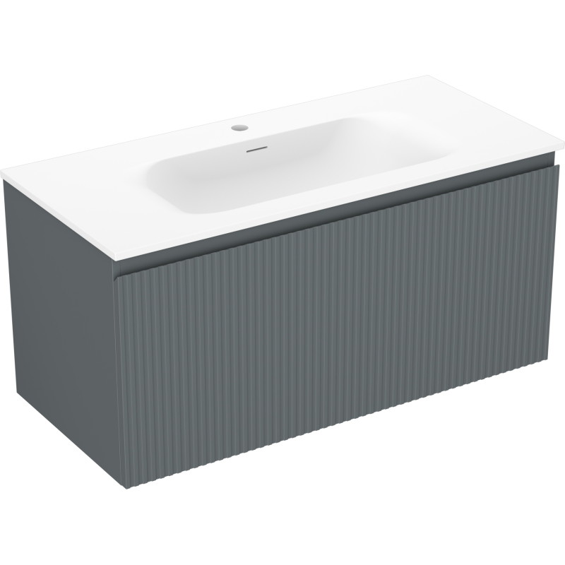 Mexen Rivel armario de baño de 100 cm con lavabo Vela, 1 cajón, acanalado, grafito mate/blanco mate