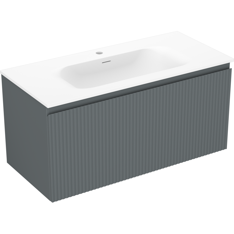 Mexen Rivel gabinete de baño de 100 cm con lavabo Vela, 1 cajón, ranurado, grafito mate/blanco mate - 91A20-10047-1-BF66-W23M01